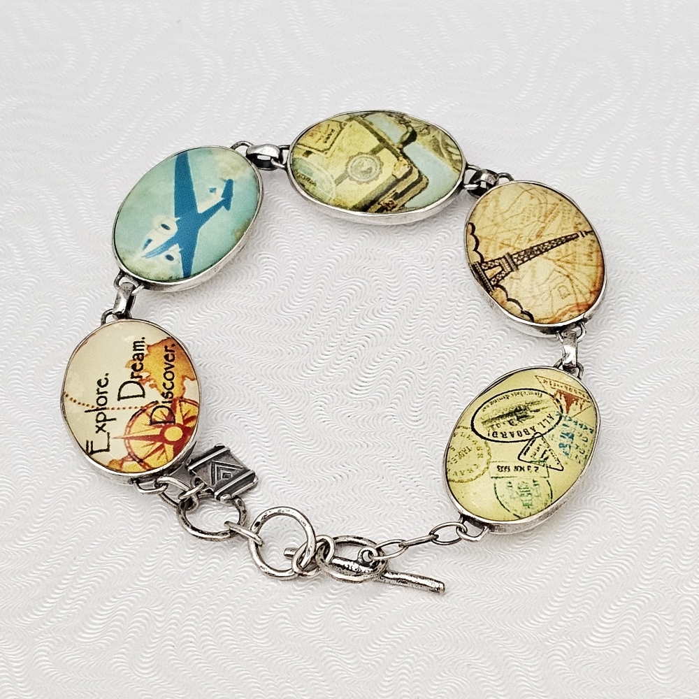 Silpada Sterling Silver Passport Glass Ivory Howlite Link Toggle Bracelet B2436